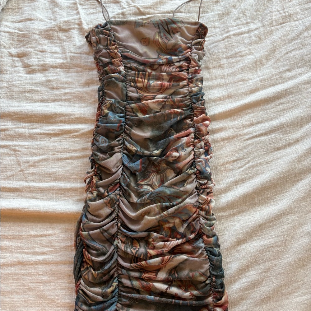 Windsor Strapless Ruched Dress in Blue and Brown